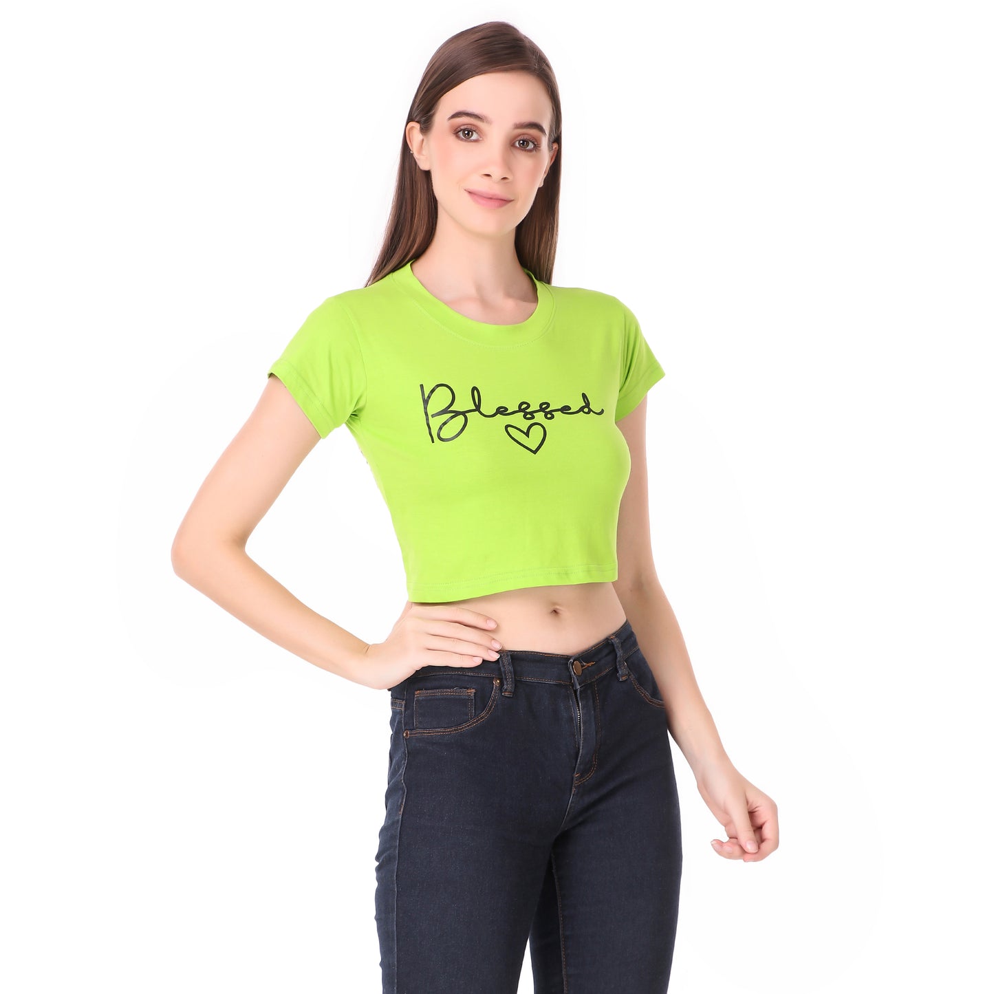 Yellow Beautiful & Green Blessed Print Combo(2 Tops) Crop Tops!!