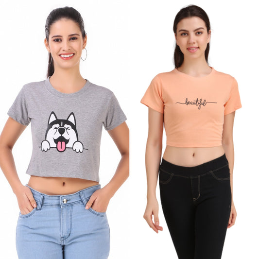 Grey Dog & Peach Beautiful Print Combo(2 Tops) Crop Tops!!