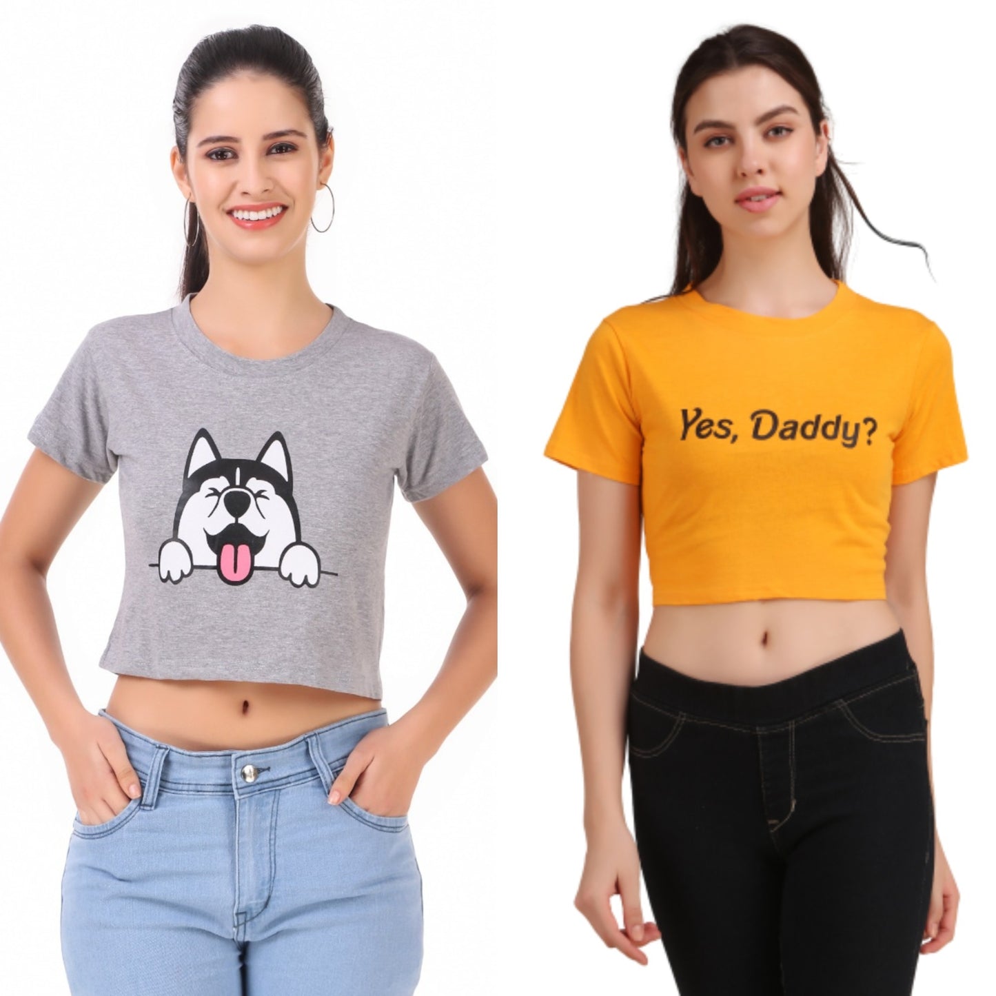Grey Dog & Mustard Yes Daddy Print Combo(2 Tops) Crop Tops!!