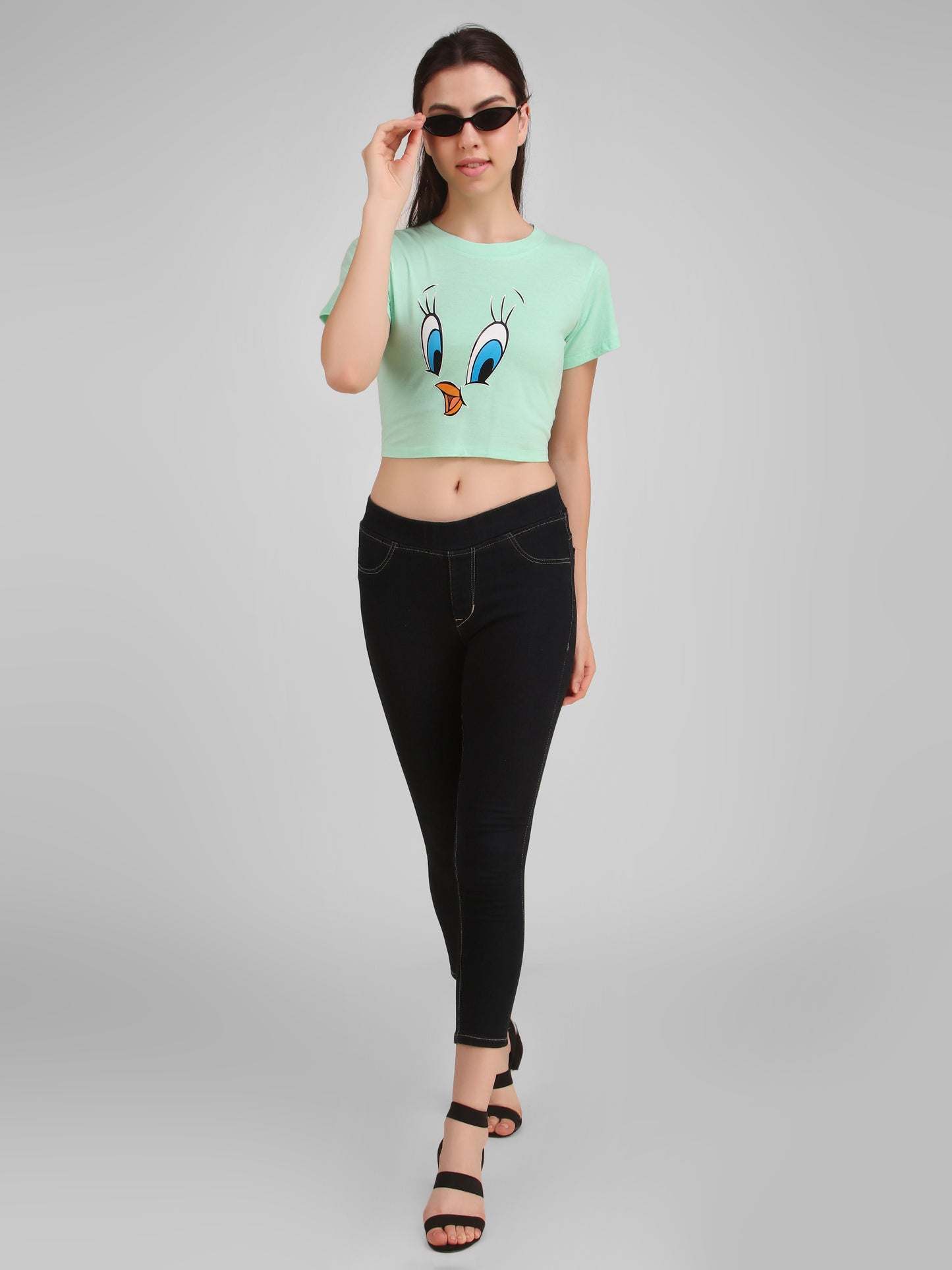 Grey Dog & Green Duck Print Combo(2 Tops) Crop Tops!!