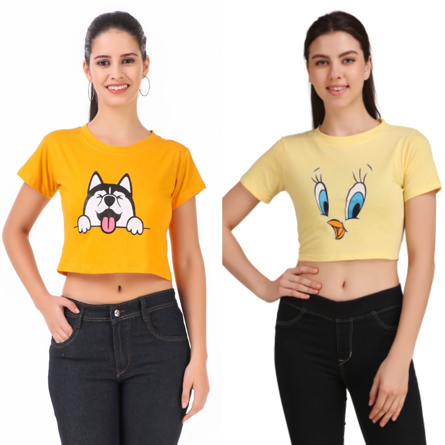Mustard Dog & Yellow Duck Print Combo(2 Tops) Crop Tops!!