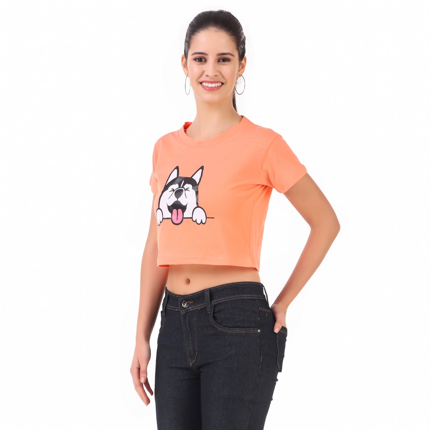 Peach Dog & White Butterfly Print Combo(2 Tops) Crop Tops!!