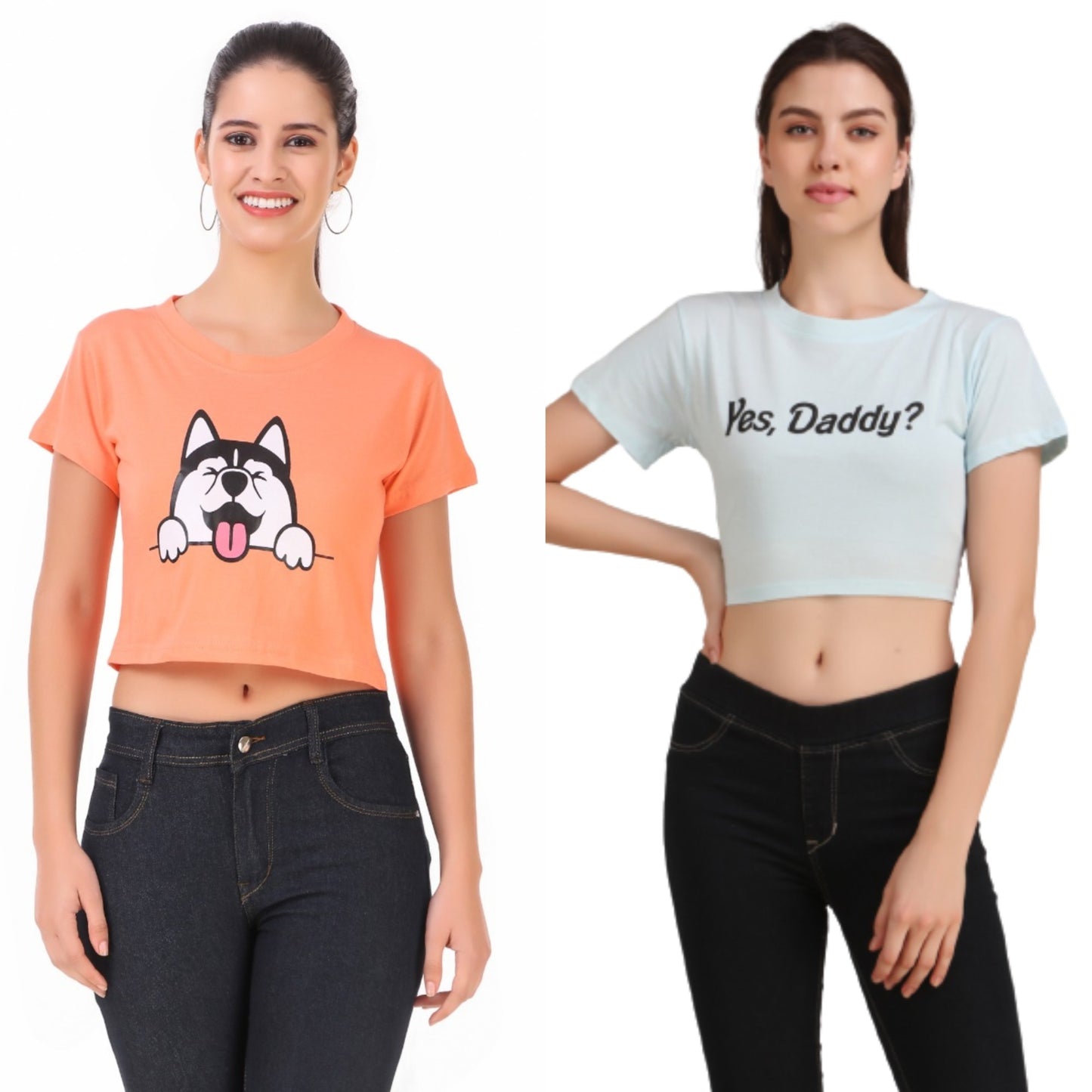 Peach Dog & Blue Yes Daddy Print Combo(2 Tops) Crop Tops!!
