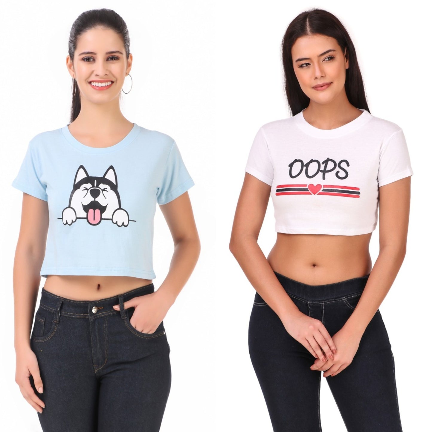 Blue Dog & White Oops Print Combo(2 Tops) Crop Tops!!