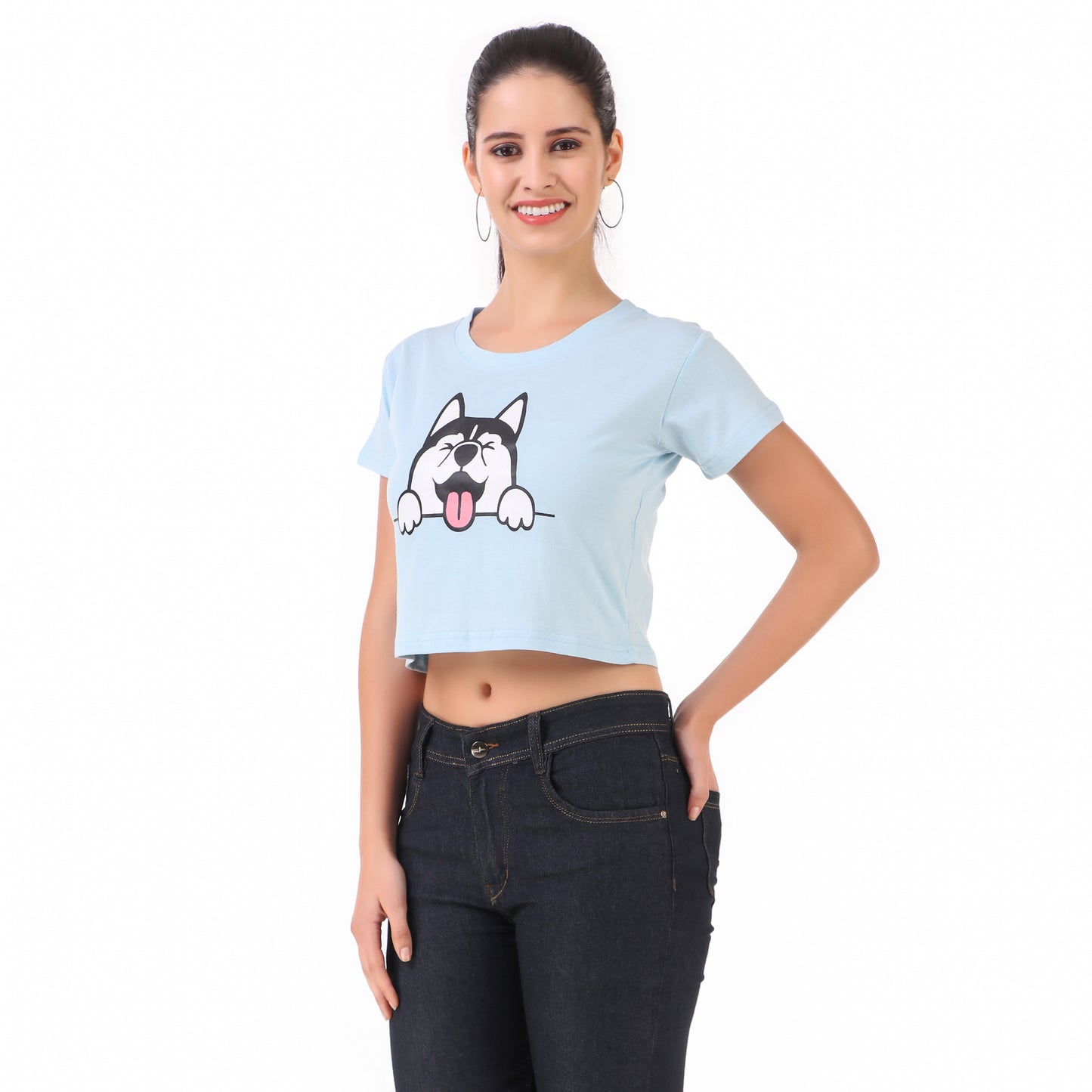 Blue Dog & Black Oops Print Combo(2 Tops) Crop Tops!!