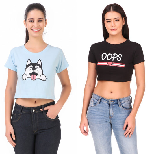 Blue Dog & Black Oops Print Combo(2 Tops) Crop Tops!!