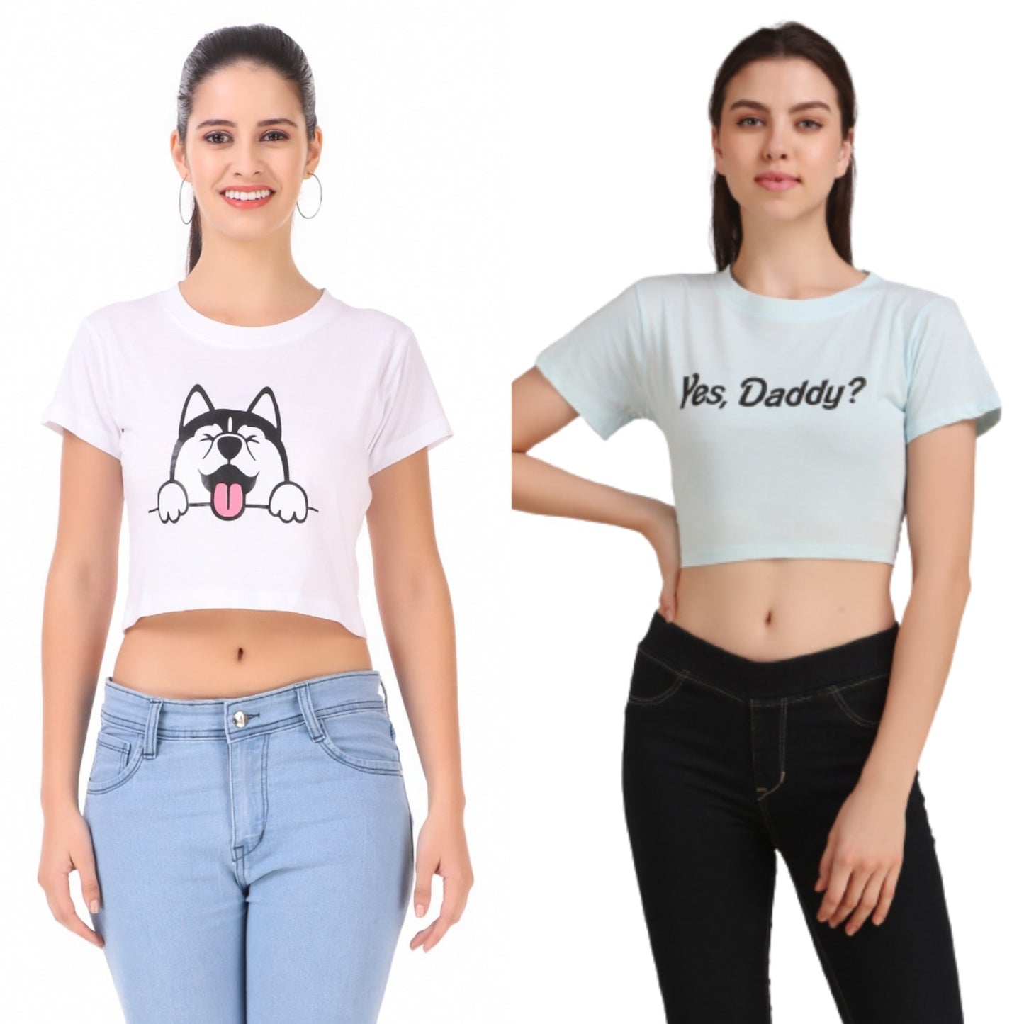 White Dog & Blue Yes Daddy Print Combo(2 Tops) Crop Tops!!