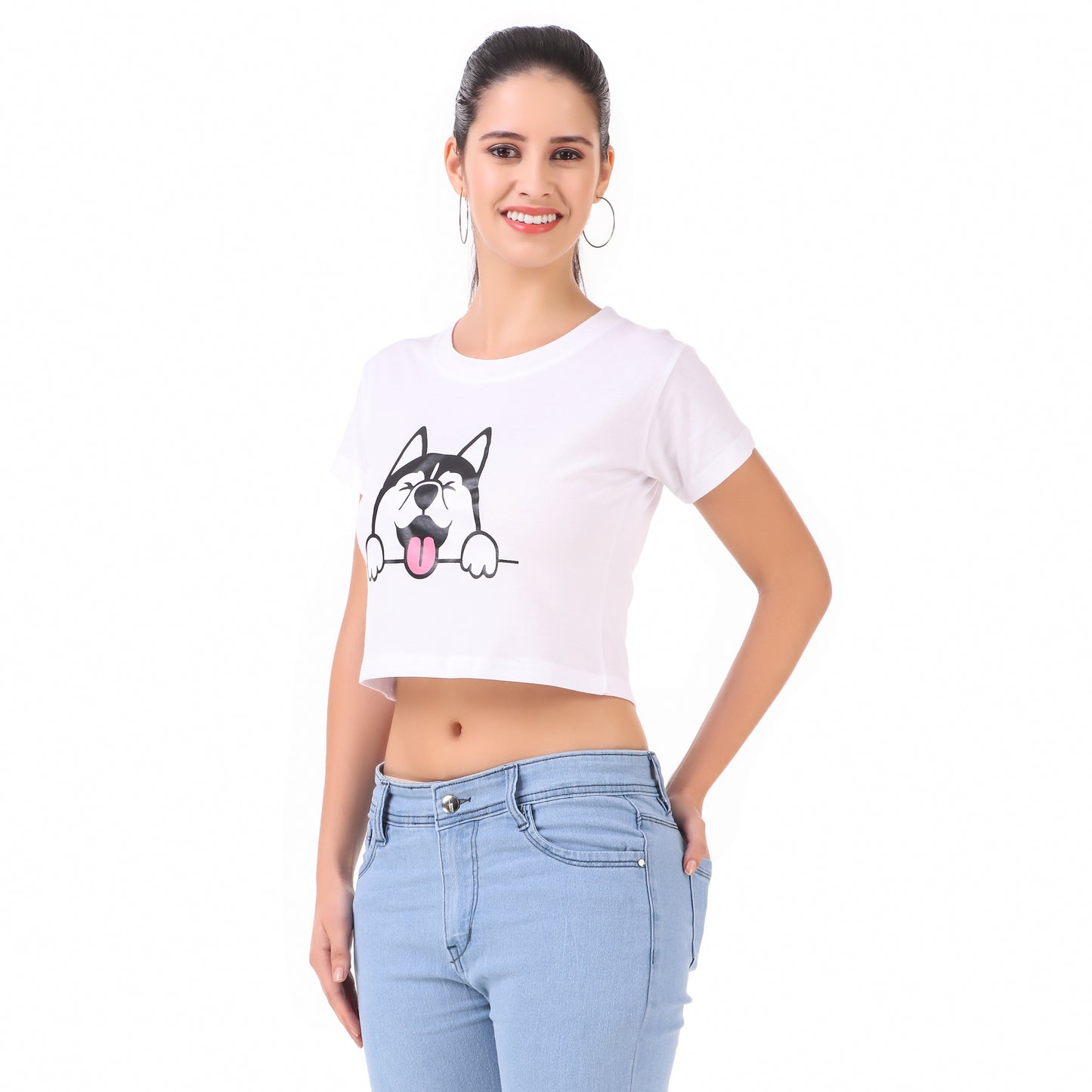 White Dog & Green Duck Print Combo(2 Tops) Crop Tops!!