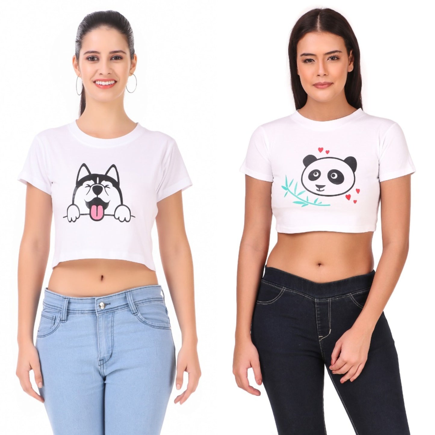 White Dog & White Panda Print Combo(2 Tops) Crop Tops!!