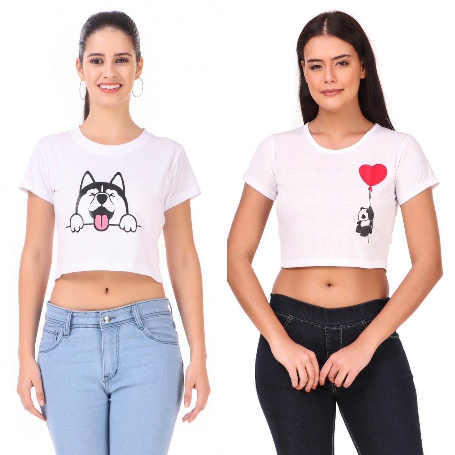 White Dog & White Heart Panda Print Combo(2 Tops) Crop Tops!!