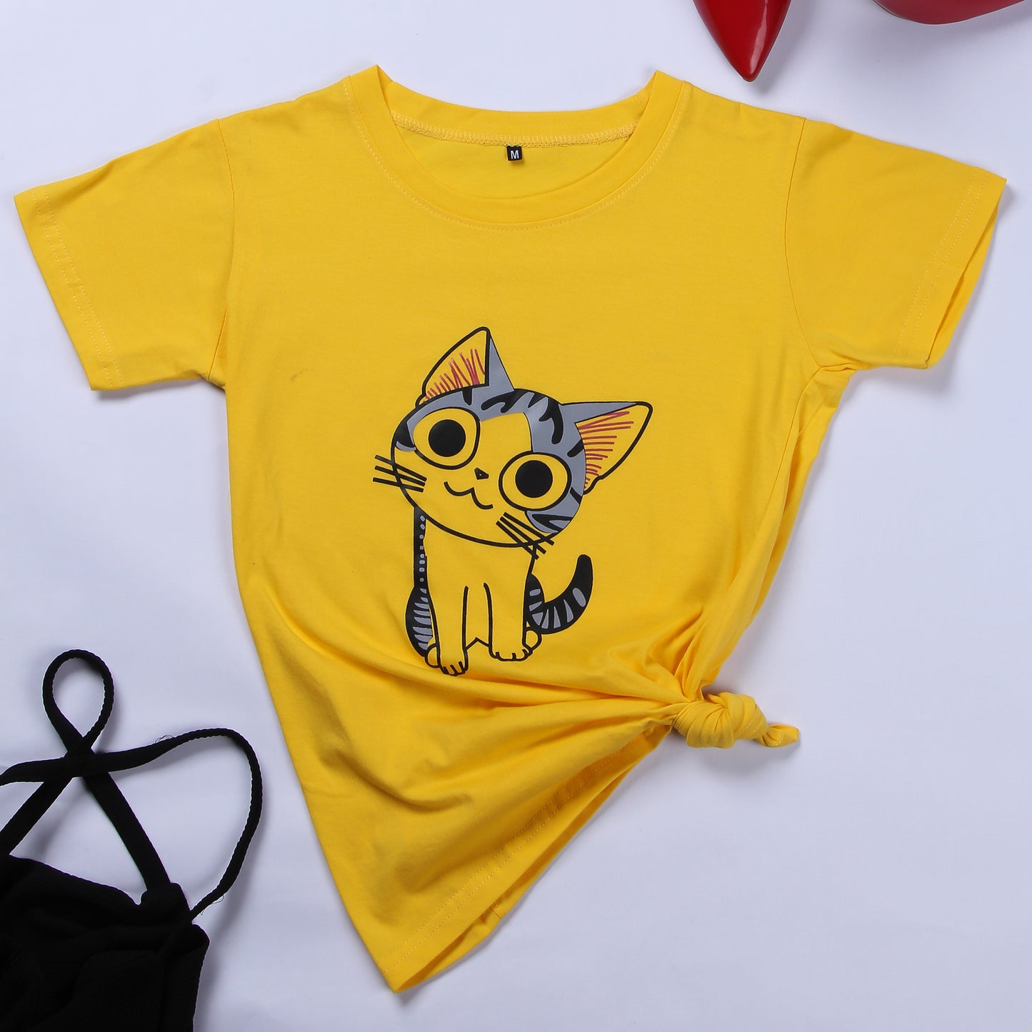 Yellow Coloured Cat print Trendy T-shirt!!
