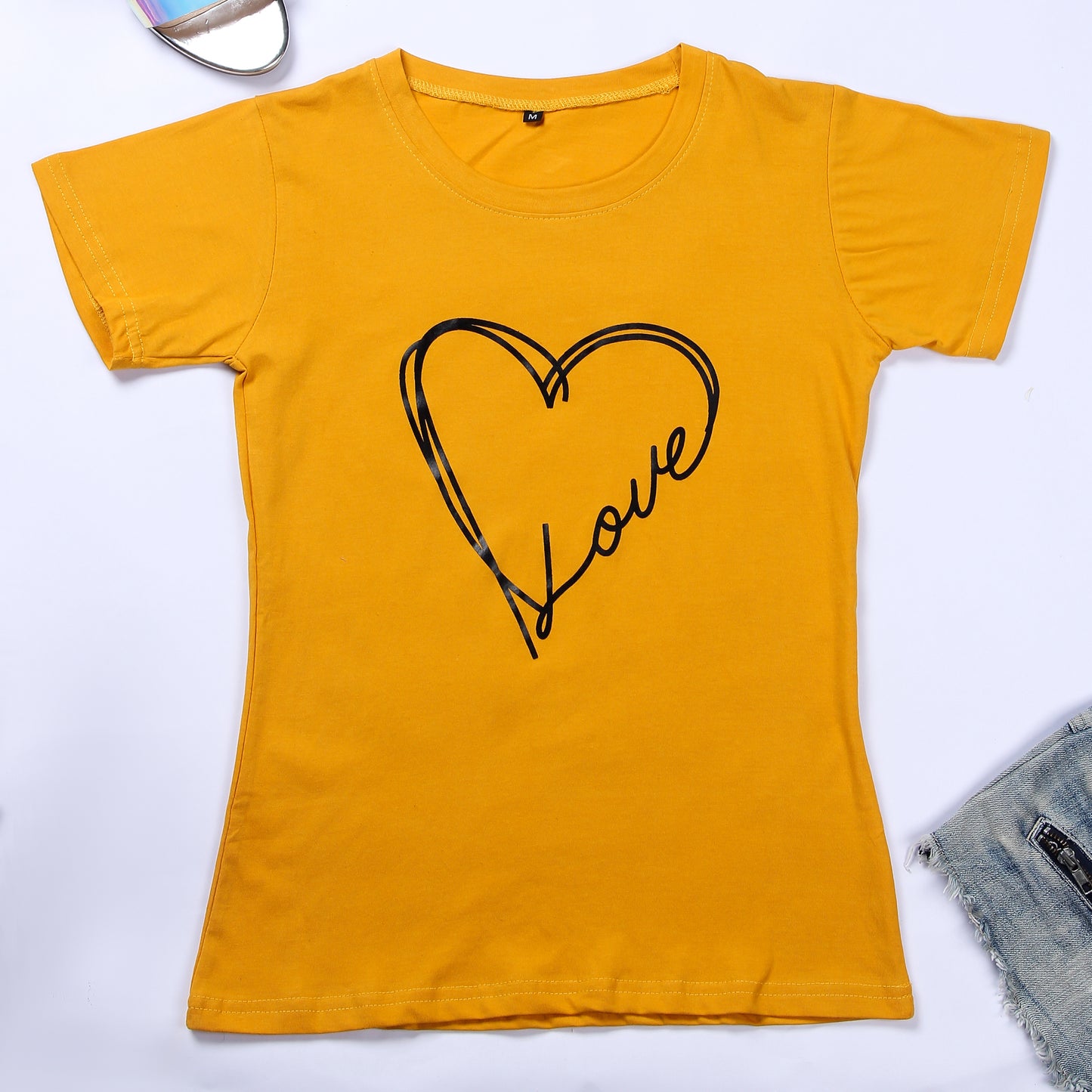 Mustard Coloured Love print Trendy T-shirt!!