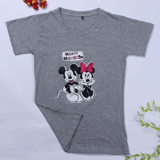 Grey Coloured Cat Mickey Mouse print Trendy T-shirt!!