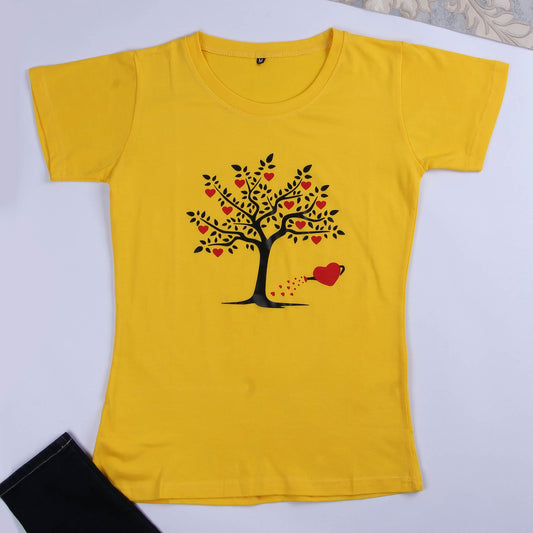 Yellow Coloured Tree print Trendy T-shirt!!