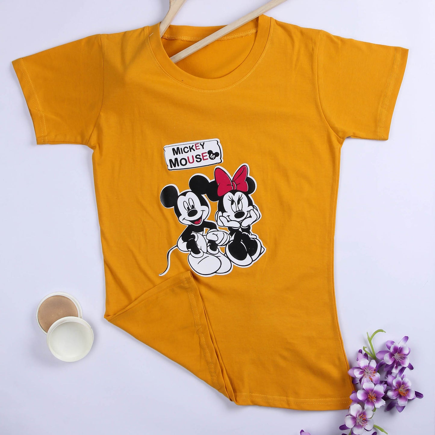 Mustard Coloured Cat Mickey Mouse print Trendy T-shirt!!