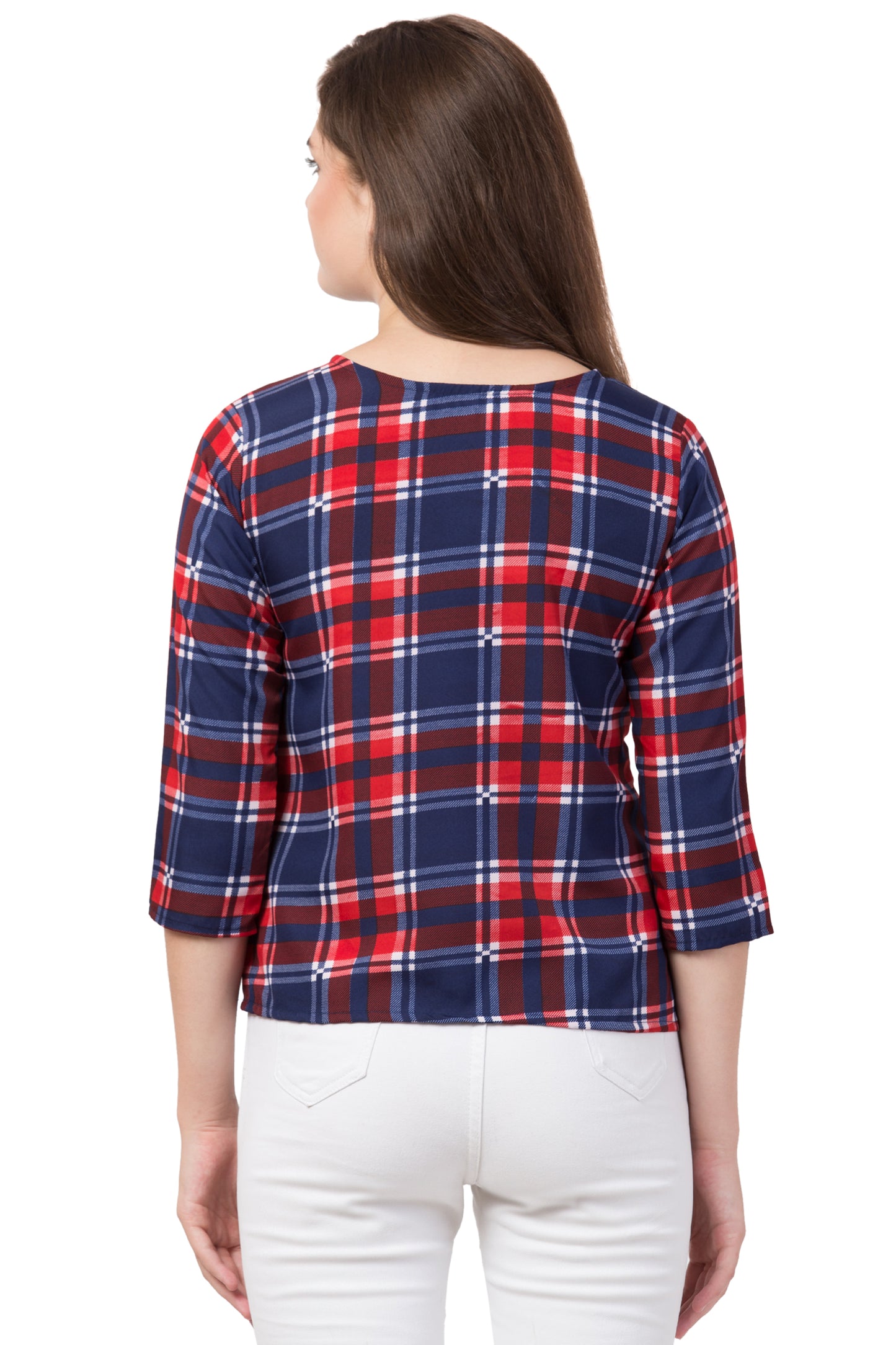 Red Coloured Trendy Checks Crepe Top!!