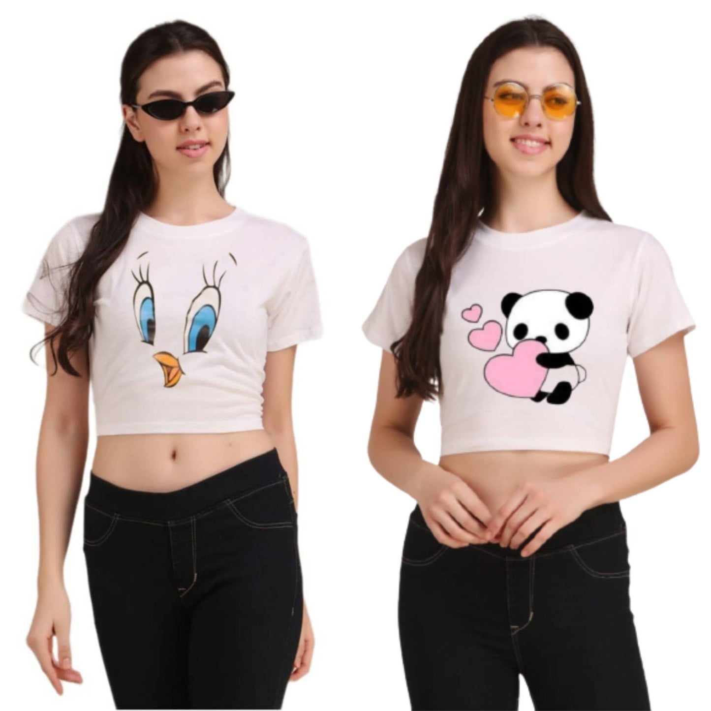 White Duck & White Teddy Print Combo(2 Tops) Crop Tops!!