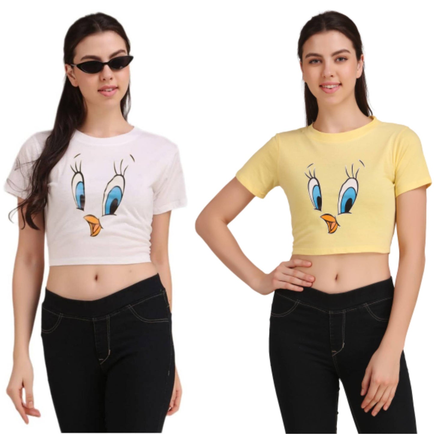 White Duck & Yellow Duck Print Combo(2 Tops) Crop Tops!!