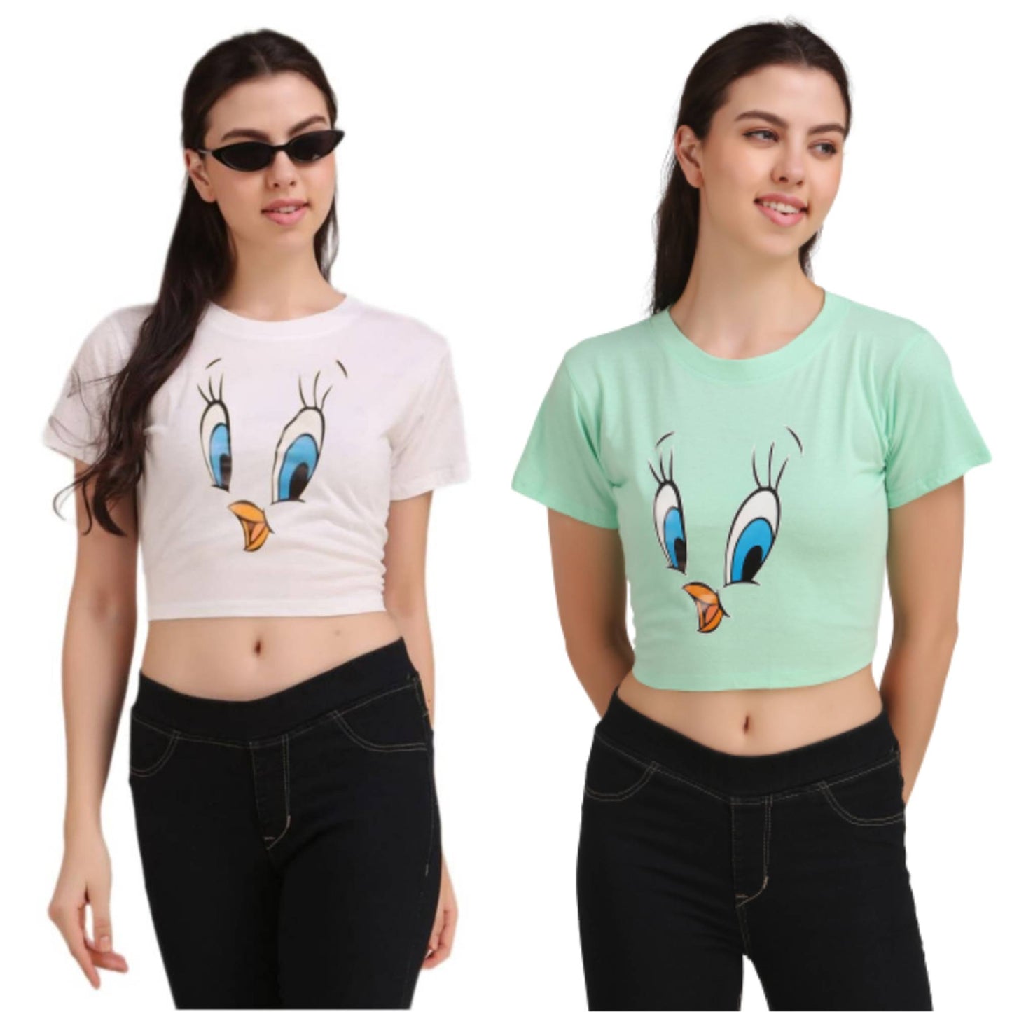 White Duck & Green Duck Print Combo(2 Tops) Crop Tops!!