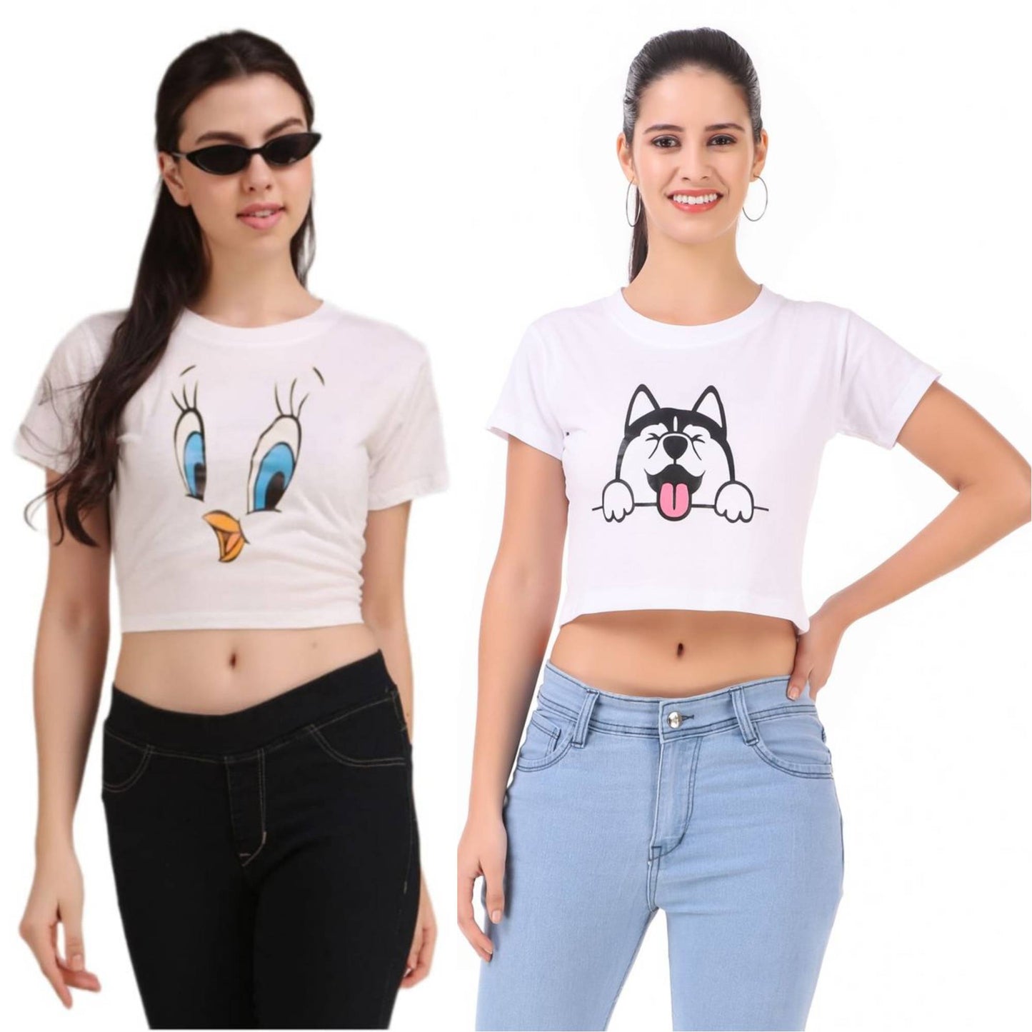 White Duck & White Dog Print Combo(2 Tops) Crop Tops!!