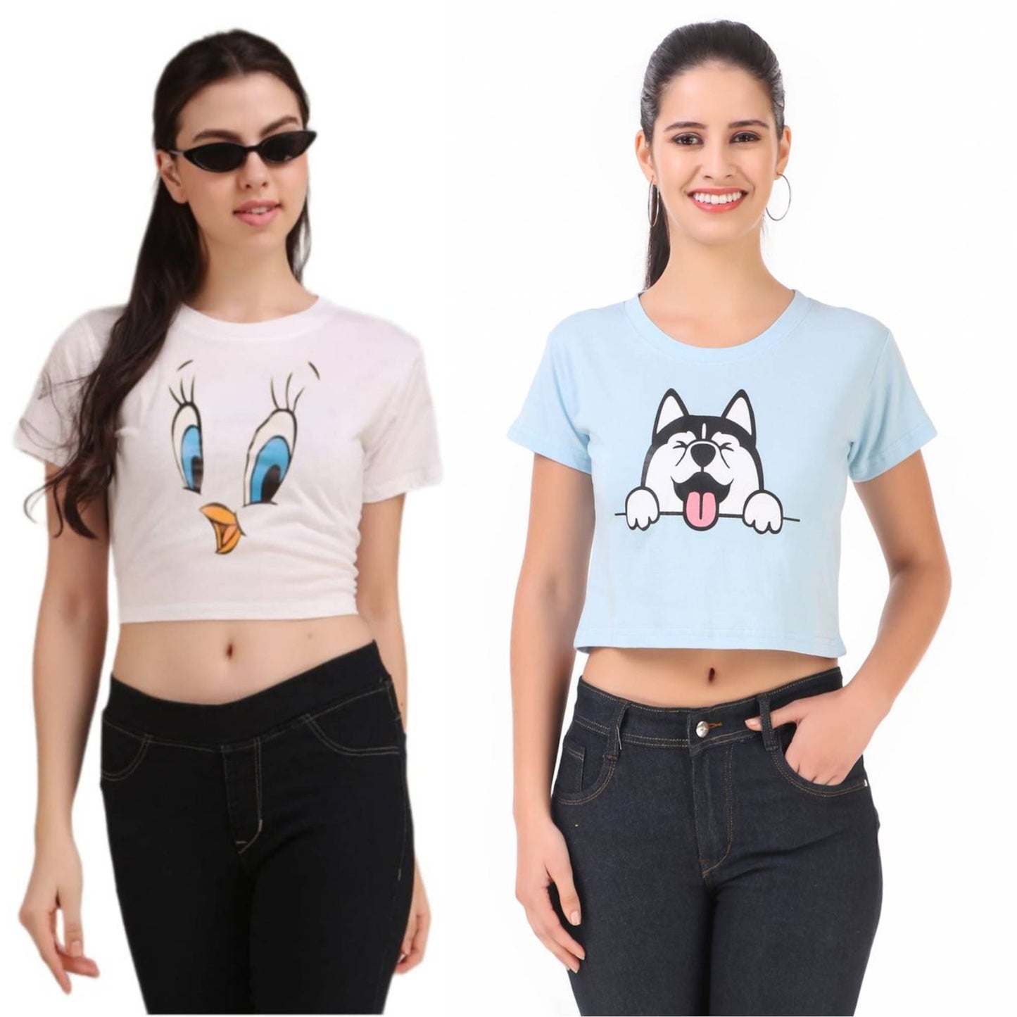 White Duck & Blue Dog Print Combo(2 Tops) Crop Tops!!
