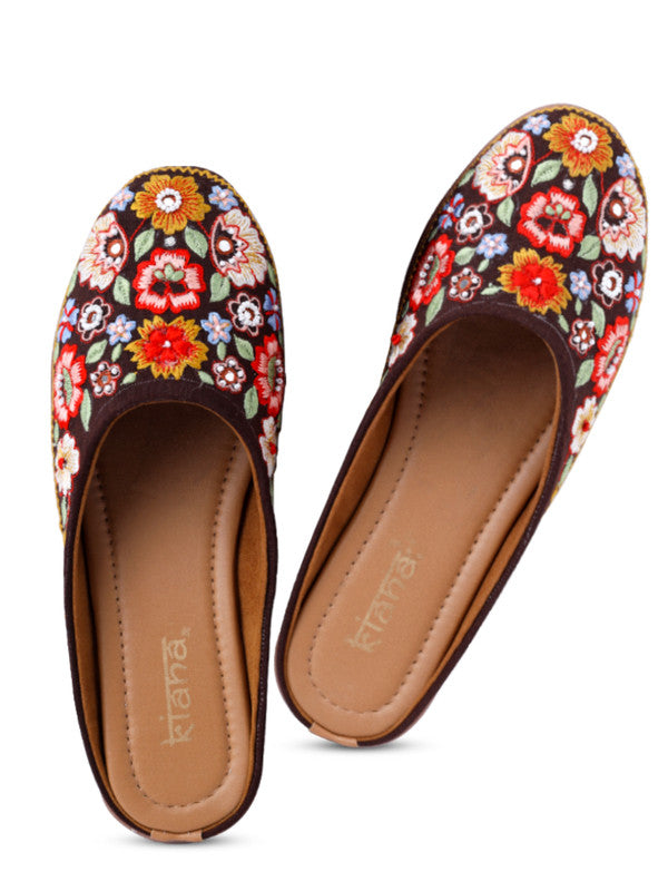 Women's Embroidered Coffee Canvas Round Toe Bellies!!