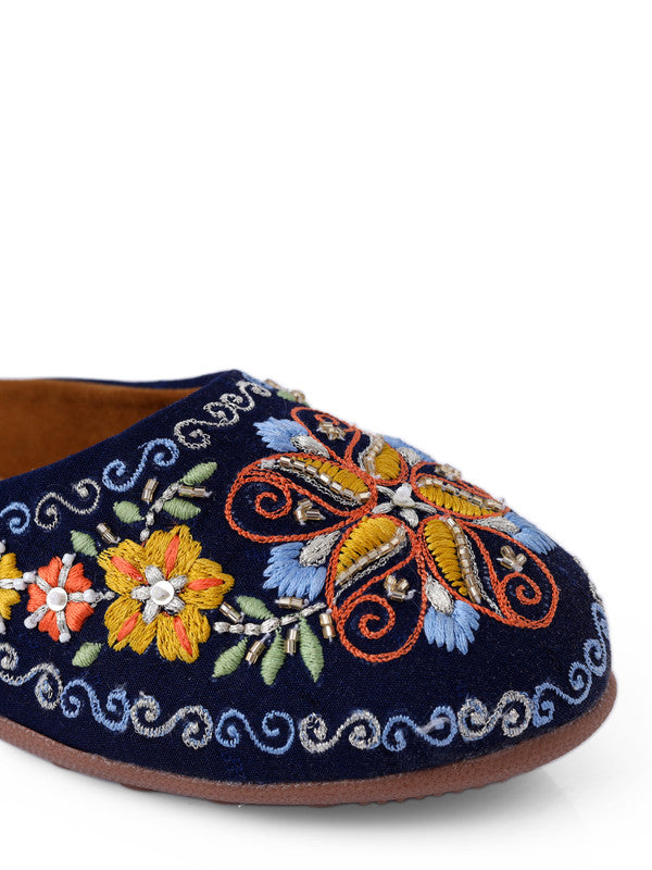 Women's Embroidered Denim Blue Canvas Closed Toe Bellies!!