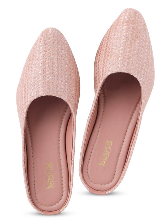 Women's Embroidered Pink Canvas Pointed Toe Bellies!!