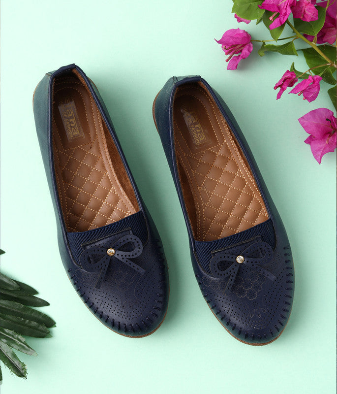 Ladies Blue Handmade Stylish Classic Design Loafers Shoes for Comfort Office and Home Wear!!