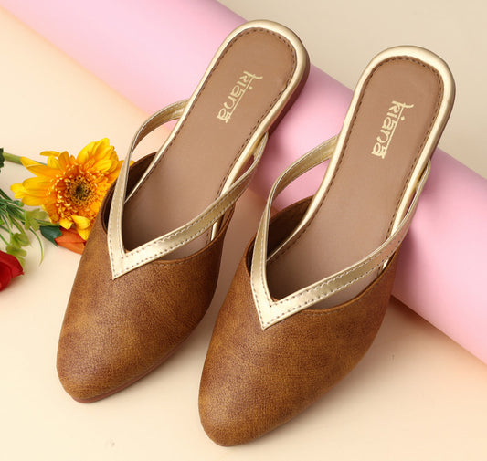 Women's Brown Synthetic Pointed Shape Printed Casual Bellies!!