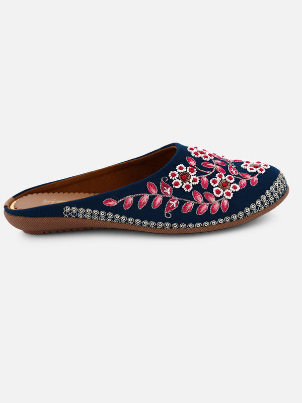 Women's Blue Canvas Embroidered Round Shape Ethnic Bellies!!