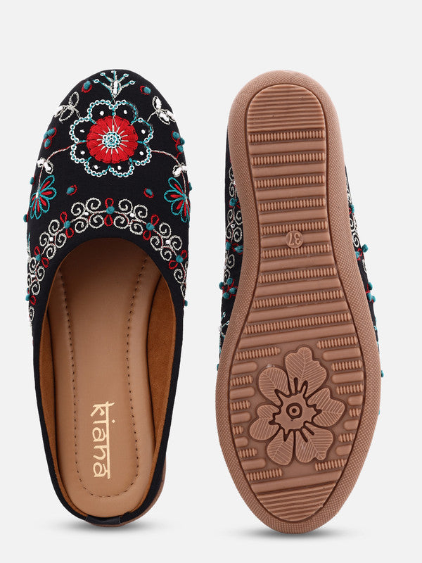 Women's Black Canvas Embroidered Round Shape Ethnic Bellies!!