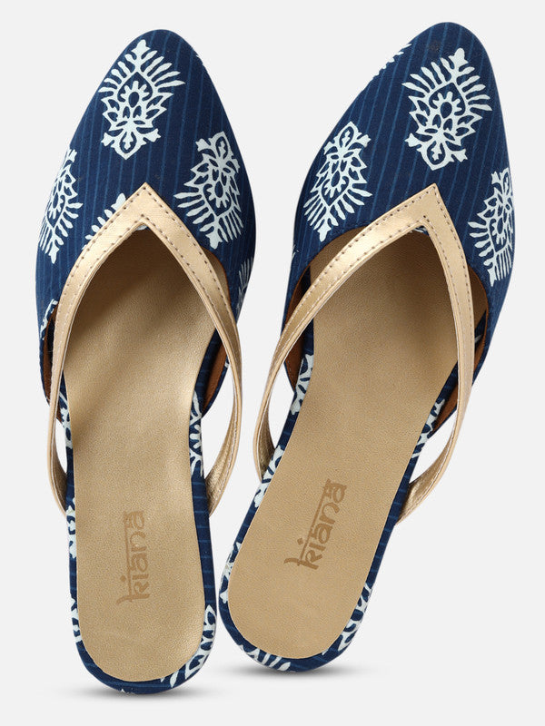 Women's Blue Synthetic Pointed Shape Printed Casual Bellies!!