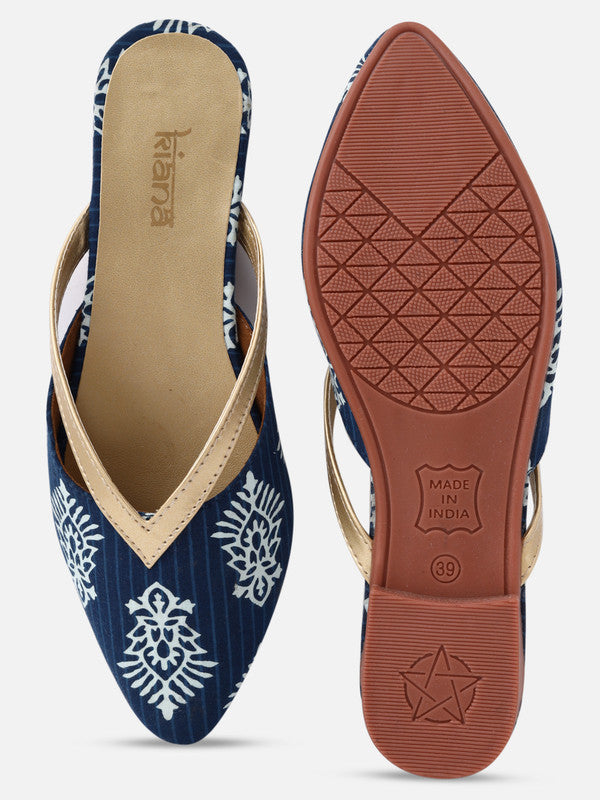 Women's Blue Synthetic Pointed Shape Printed Casual Bellies!!
