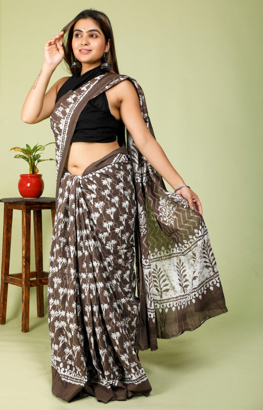 BEAUTIFUL HAND PRINTED MUL COTTON SAREE!!