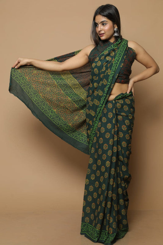 BEAUTIFUL HAND BLOCK  PRINTED COTTON SAREE