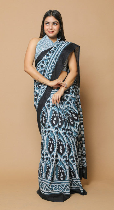 NEW HAND PRINTED MUL COTTON SAREE