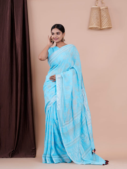 BEAUTIFUL LINEN HAND BLOCK PRINT SAREE