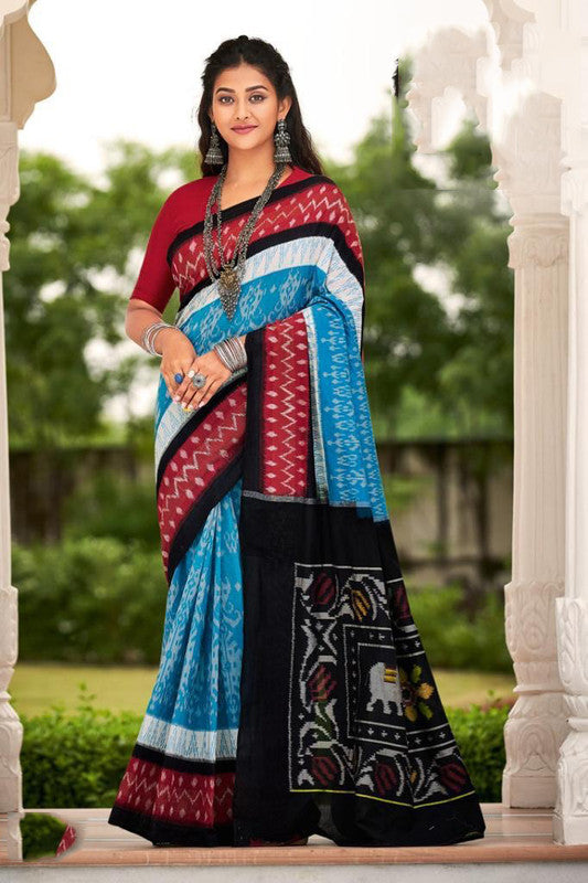 Maroon & Multi Coloured Soft Chanderi Cotton with Bagru Print Women Party wear Saree with Beautiful matching Blouse!!