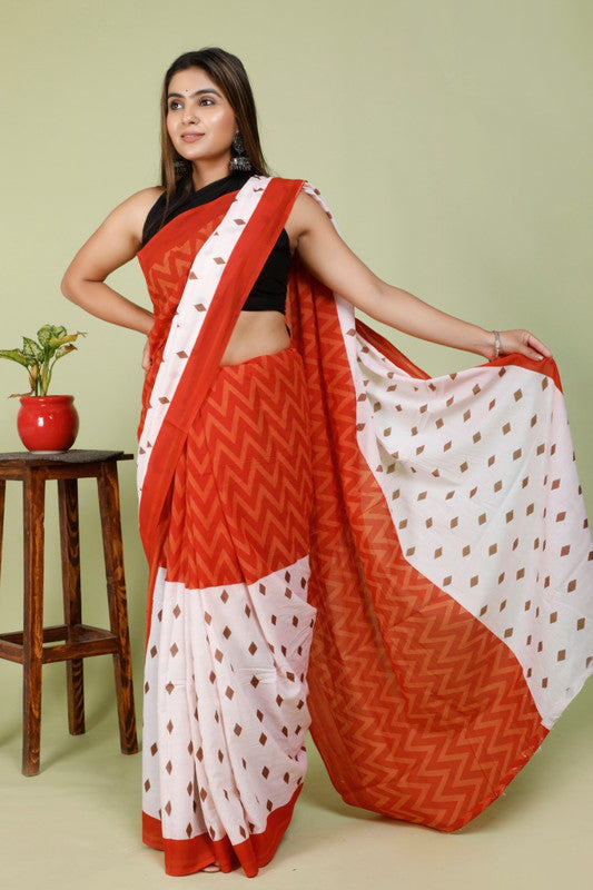 BEAUTIFUL HAND PRINTED MUL COTTON SAREE!!