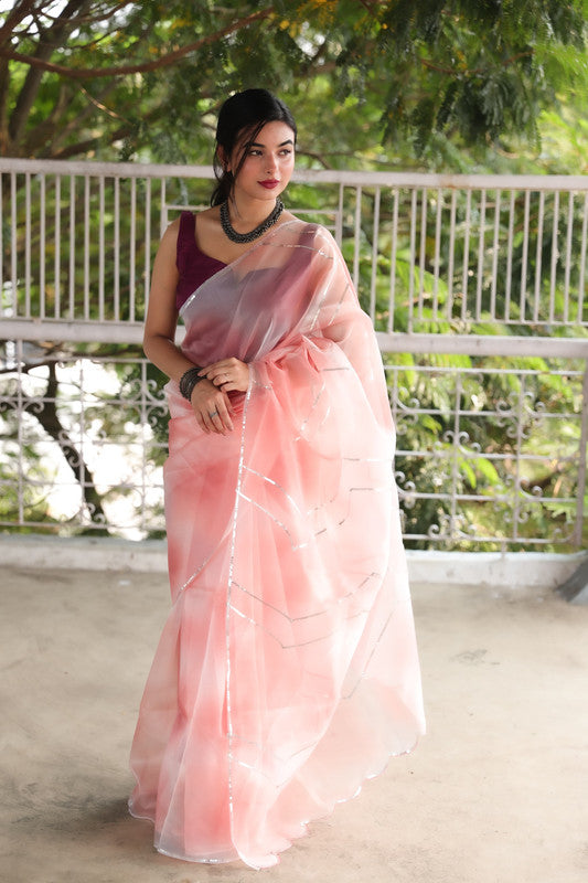 Vinathi- Pastel Pink Organza Saree – Ivalinmabia