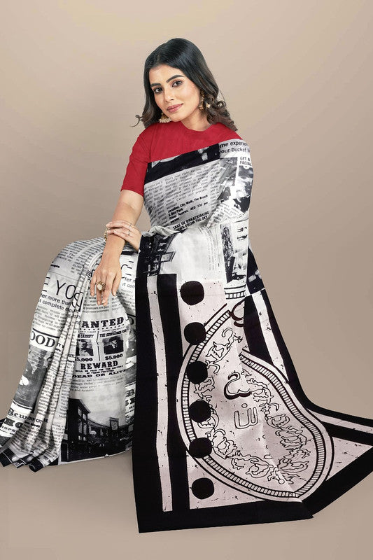 White & Black Coloured Premium Mul Mul Cotton Beautiful Hand Block printed Women Daily/Party wear Saree with Blouse!!