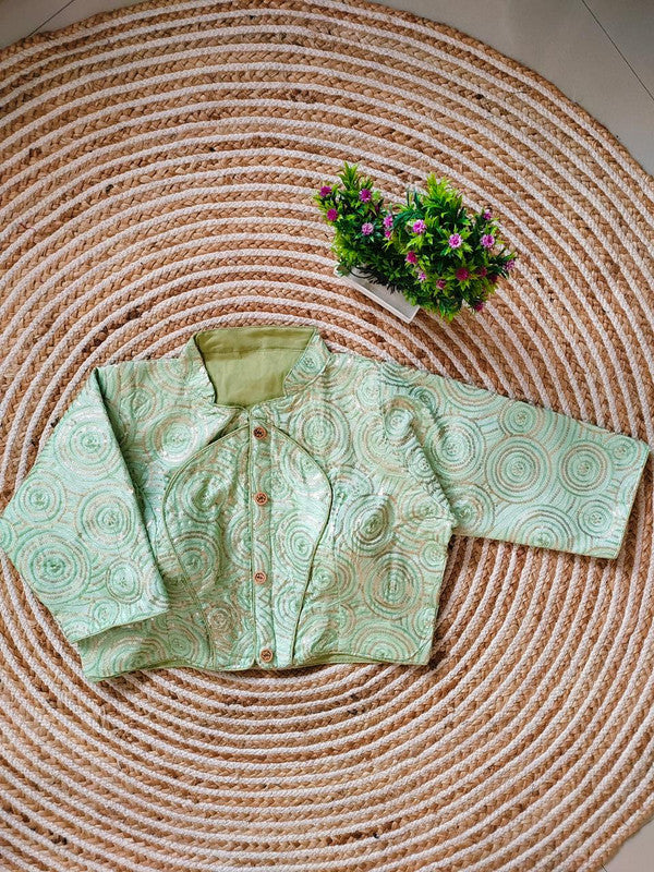 Green Coloured Heavy Mono Banglori Beautiful golden Sequence Work with Two Tone thread embroidery all over blouse Woman Ready made Designer Blouse!!