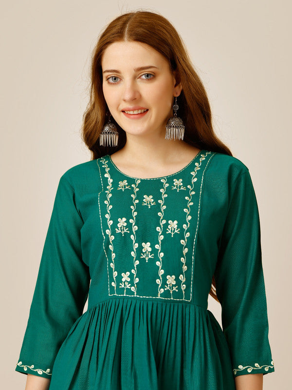 Rama Green Coloured Premium Rayon with Embroidery & Sequence Work Round Neck 3/4 Sleeves work Women Party/Daily wear Western Top!!