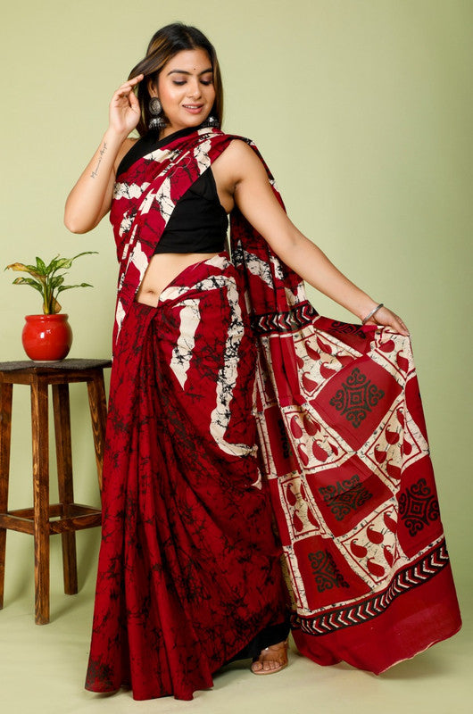 BEAUTIFUL HAND PRINTED MUL COTTON SAREE!!