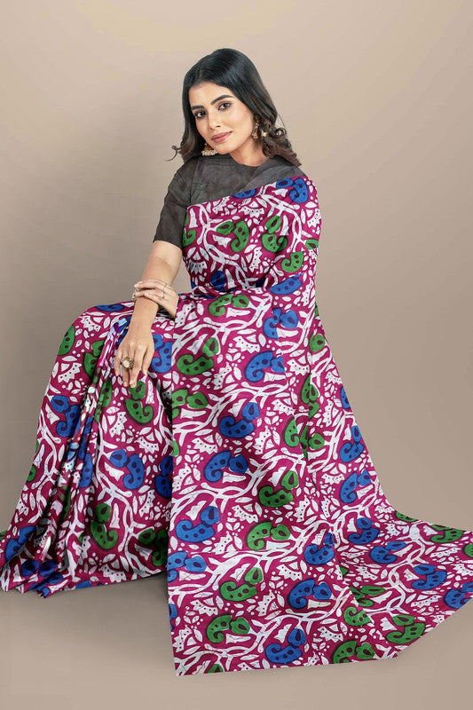 Pink & Multi Coloured Premium Mul Mul Cotton Beautiful Hand Block printed Women Daily/Party wear Saree with Blouse!!