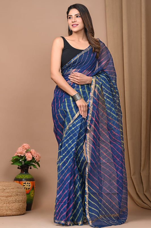 Blue & Multi Coloured Kota Doriya Cotton Beautiful Hand Block printed Women Daily/Party wear Saree with Blouse!!