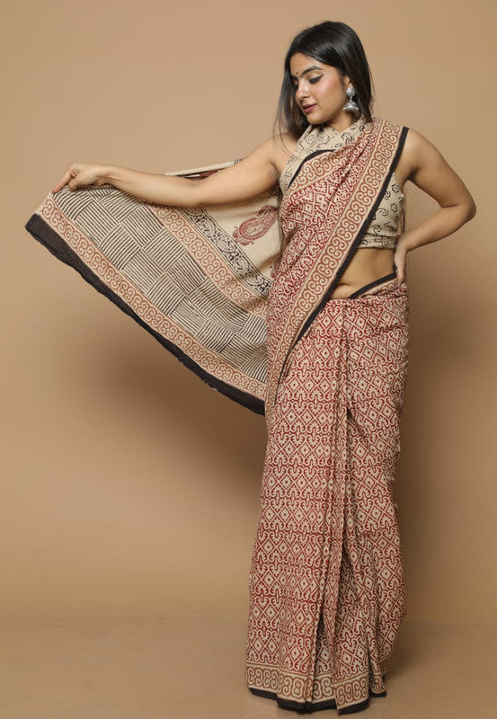 BEAUTIFUL HAND BLOCK  PRINTED COTTON SAREE