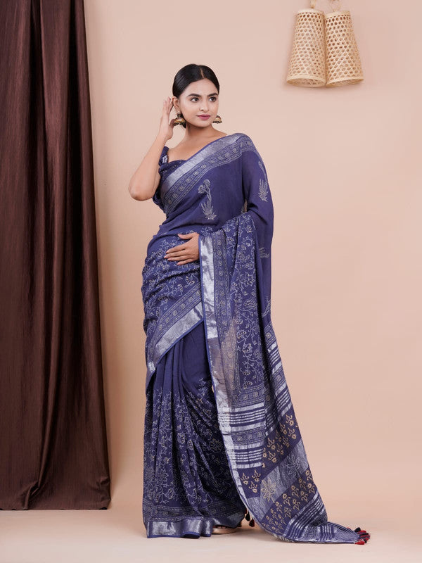 BEAUTIFUL LINEN HAND BLOCK PRINT SAREE