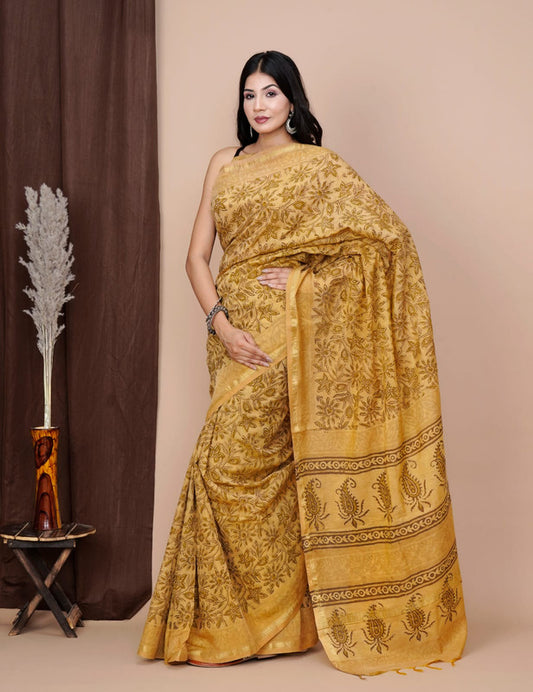 Designer Hand Block Print Chanderi Silk Saree